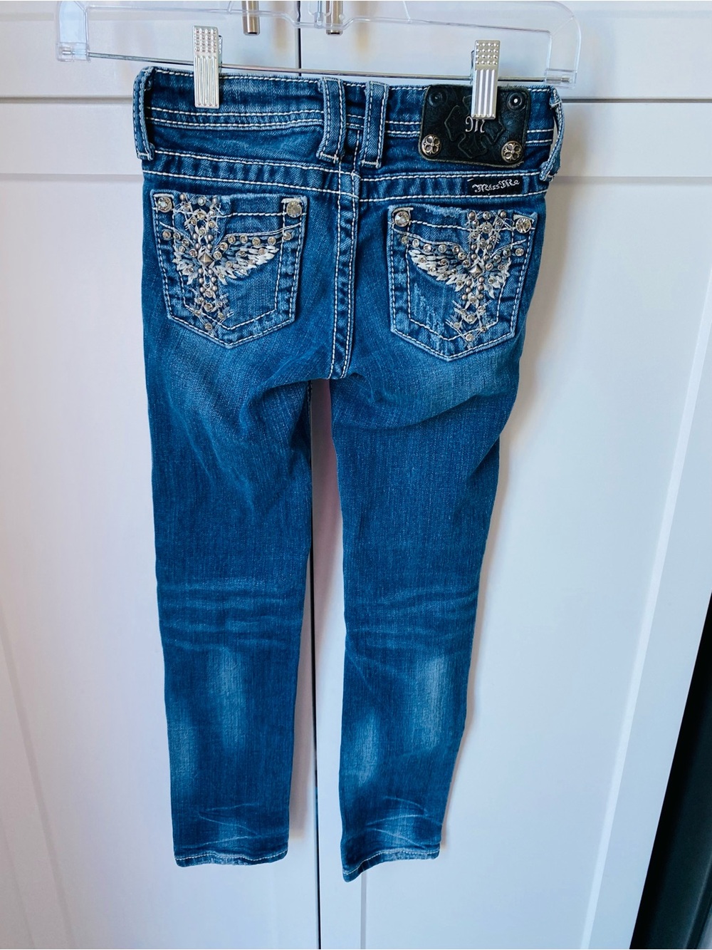 Miss Me girls size 7 embellished dark denim skinny jeans